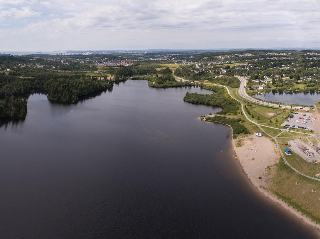 An aerial shot of a lake in Saint John